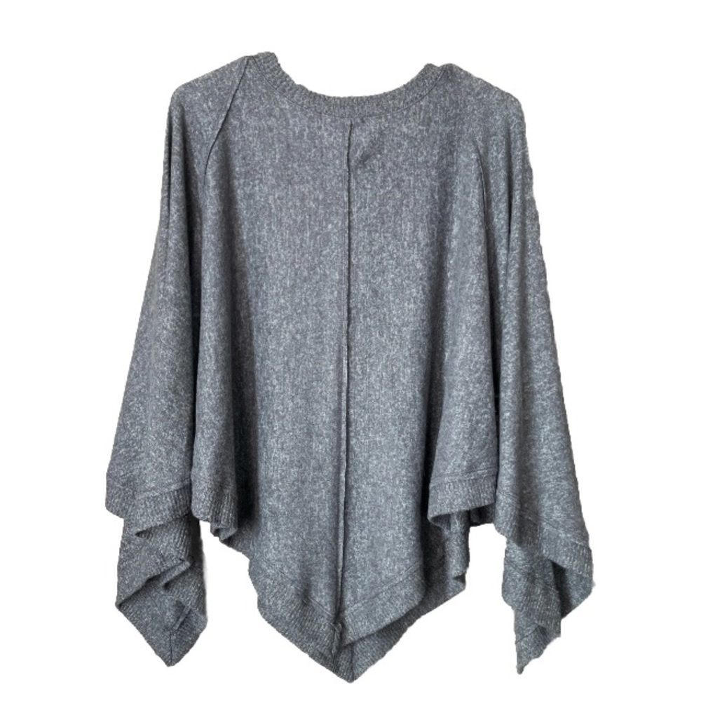 Cozy Soft Maple Sage sz M Leaf Grey Knitted Shawl Scarf Poncho Sweater Wrap Cape